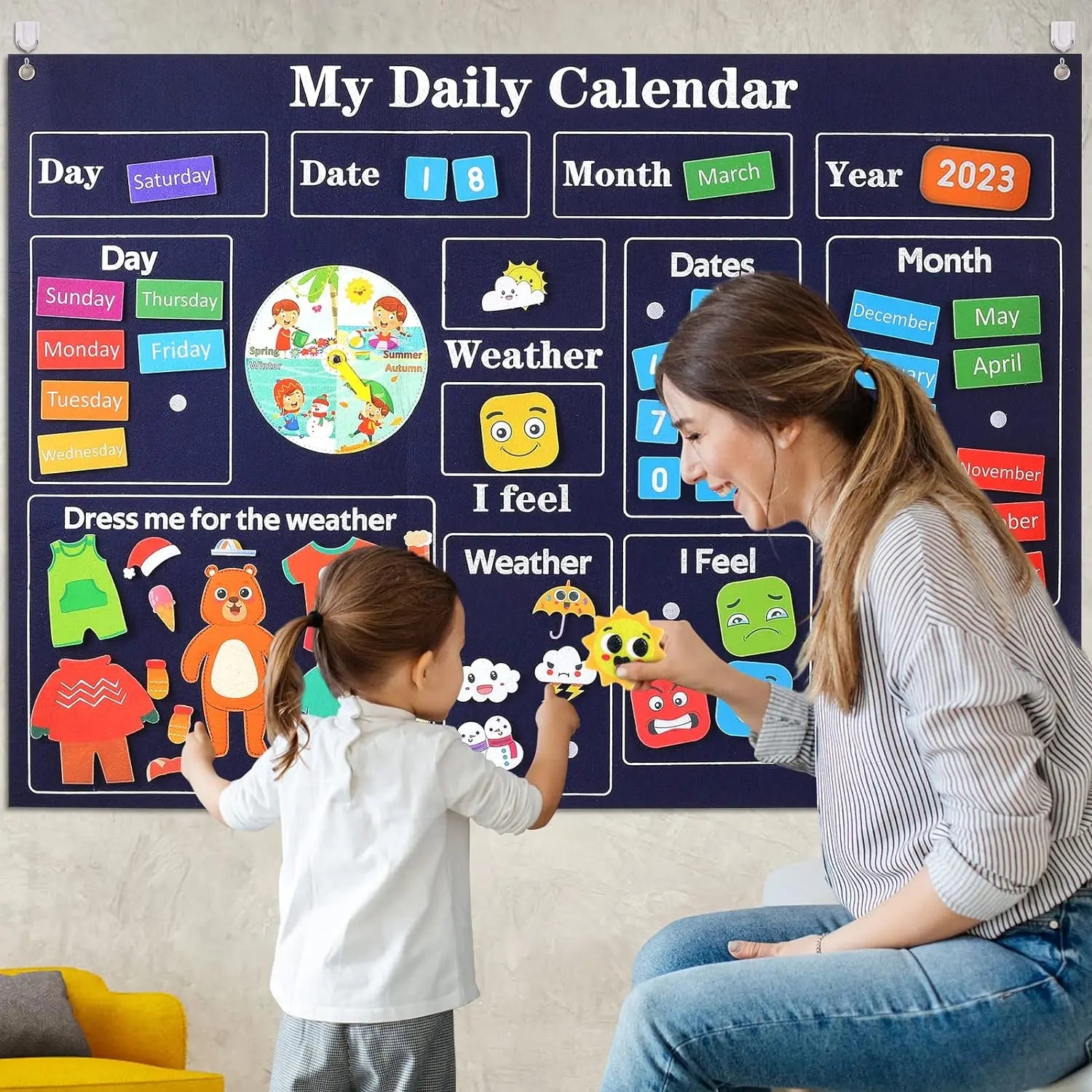 My Daily Calendar Felt Board Stories Set Todders Montessori Toy Preschool Education Storytelling Animals Farm Themed Travel Gift