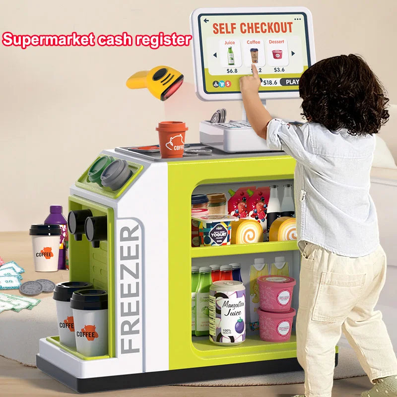 46PCS Small Simulation Supermarket Vending Cabinet Cash Register Toys Children's Play House Toy Set Baby Educational Toys Gift