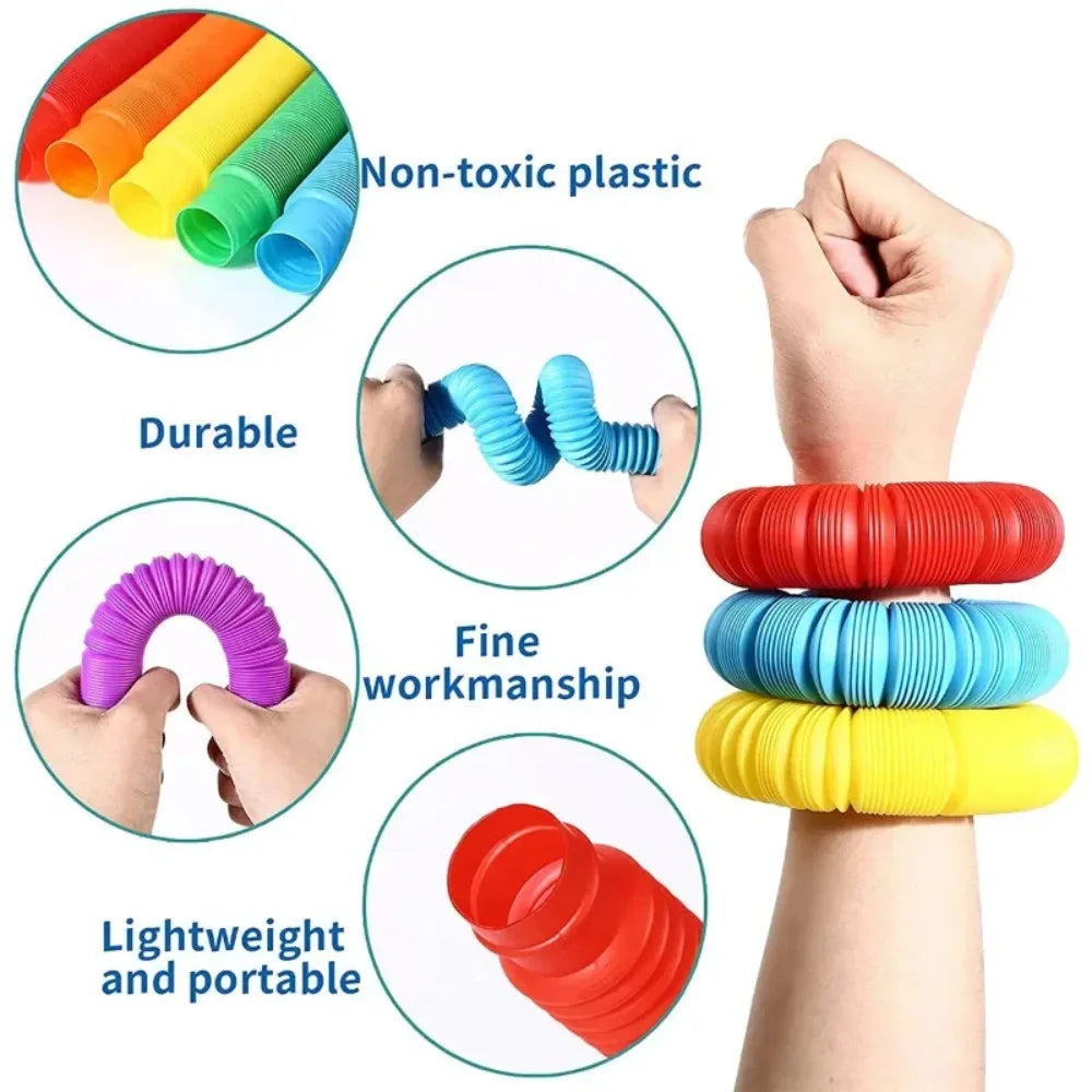 6 Pcs/Pack Pop Tubes Sensory Toys Fidget Pop Tube Stress Relief Decompression Finger Toy Telescopic Tube