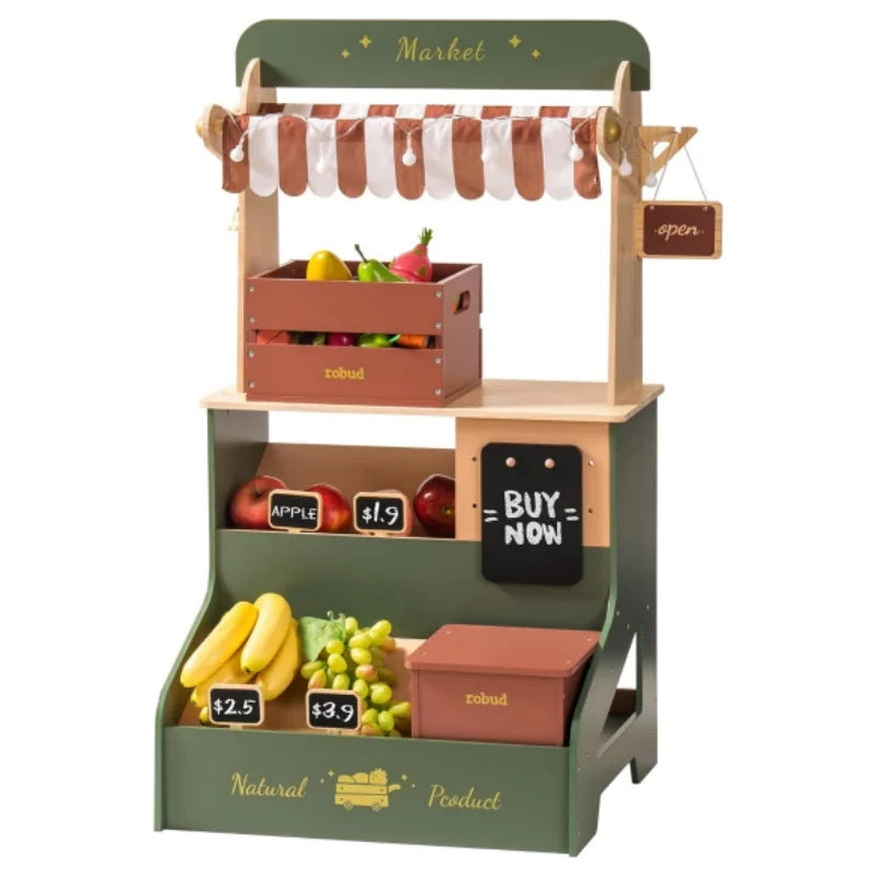 Robotime Robud Wooden Pretend Toy Shop Kids Role Play Shop Toys Market Supermarket Playset Toy Grocery Store for Girls Boys