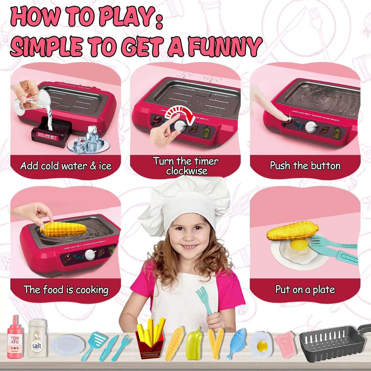 DIY Kitchen Cooking Toy Set With Sound & Light Color Multi-Functional Induction Children‘s Play House Food Toys Gifts