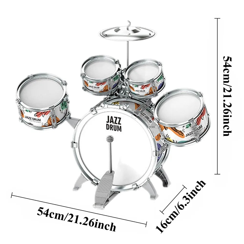 Kids Drum Set Toddler Jazz Drum Kit Toys with Stool Pedal Percussion Musical Instruments Drum Toy Early Education Gift for Boys