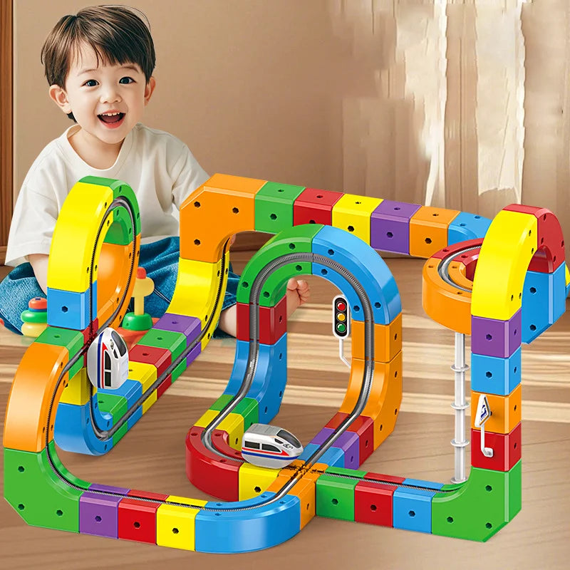 Children Magic Track Train Electric Assembled Building Blocks Magnetic Rail Car Maze Educational Toys for Kids Christmas Gifts