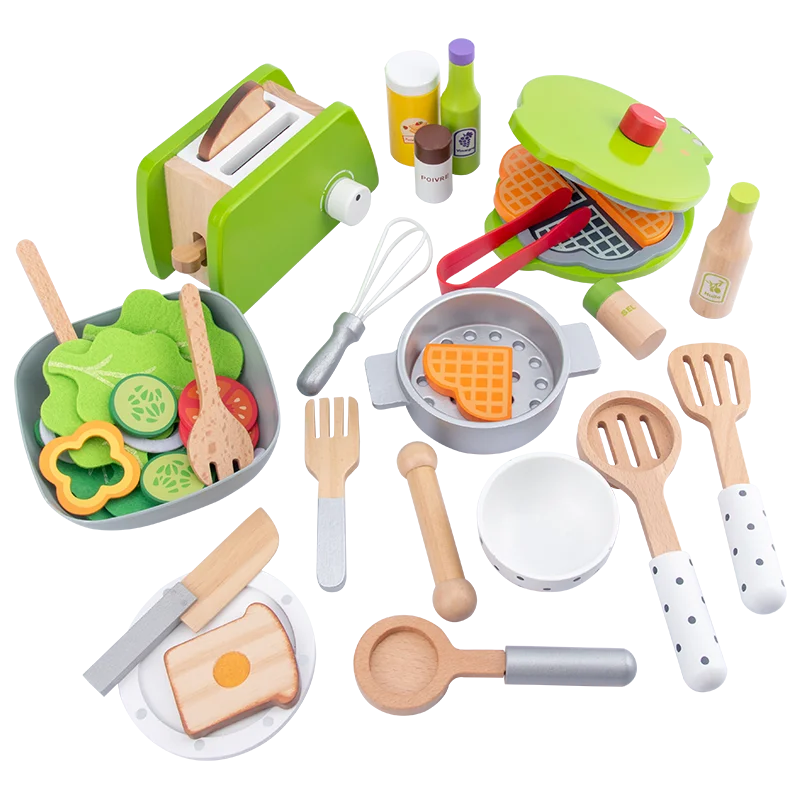 Children's simulation kitchen toys, early education educational toys, wooden simulation pots and pans, food, role-play chef