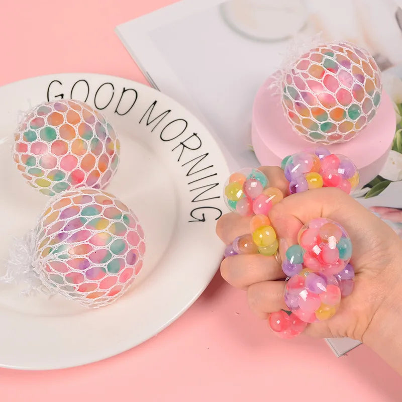The Rainbow Bead Pressure Reducing Ball Squishy Fidget Toys Funny Stress Reliever Reduce Pressure Prop for Childrens and Adults