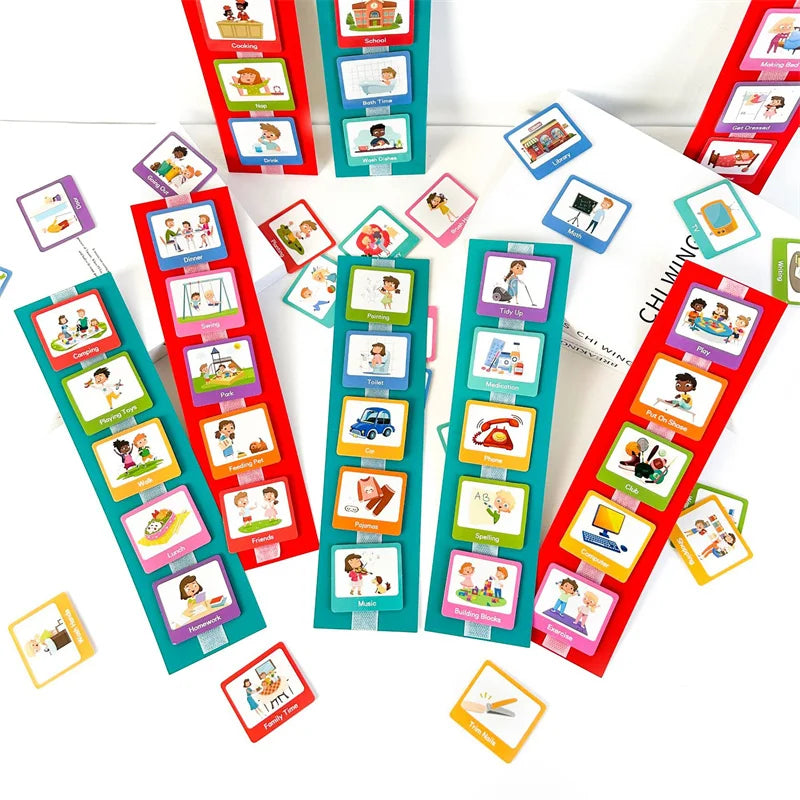 Visual Schedule for Kids Daily Routine Chart with 60 Cards Calendar Pocket Autism Learning Behavioral Tool For School Toys