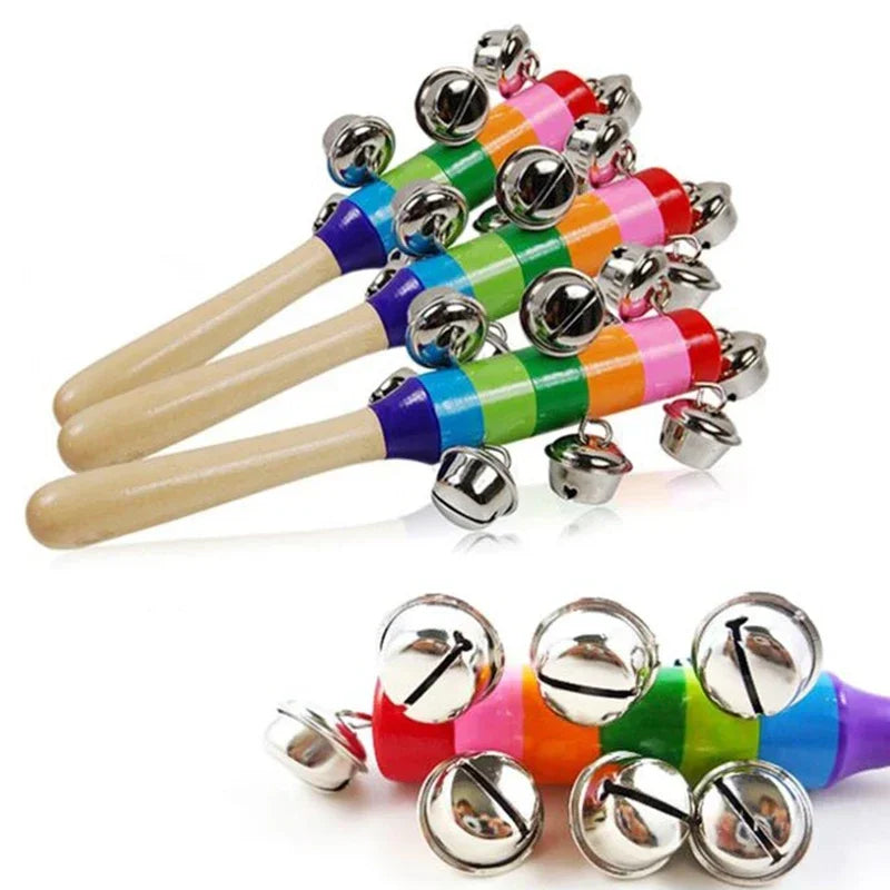 Colorful Rainbow Hand Held Bell Stick Wooden Discussion Musical Toy for Adult KTV Party Kids Game Gift