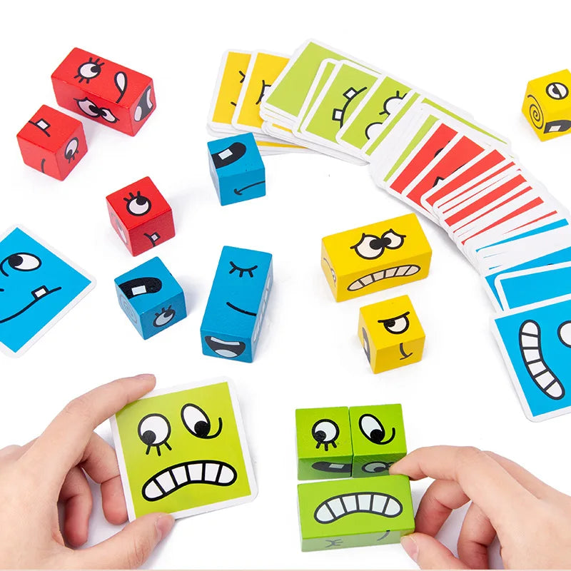 Expressions Matching Puzzles Games Wooden Block Educational Montessori Toy for Travel  Kids Board Puzzle Games for Children