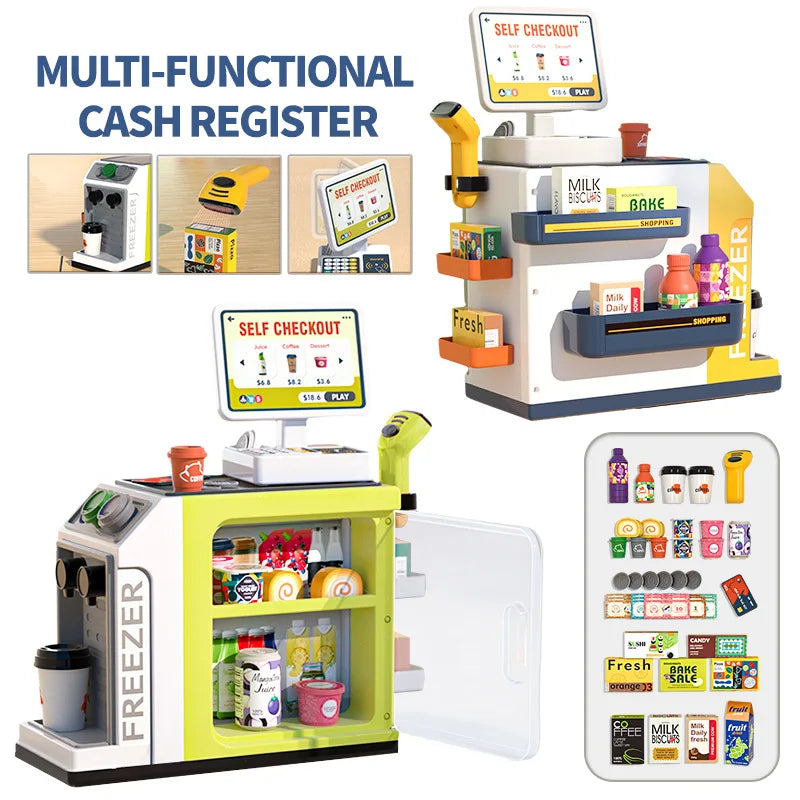 46PCS Small Simulation Supermarket Vending Cabinet Cash Register Toys Children's Play House Toy Set Baby Educational Toys Gift