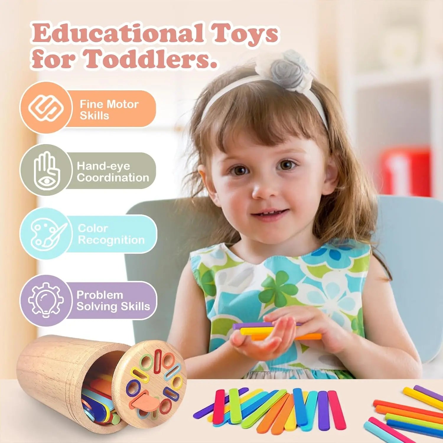 Montessori Toys for 3 Year Old, Toddler Wooden Learning Coin&Color Sorting Toys  Sensory Matching Game for Boys Girls Gifts