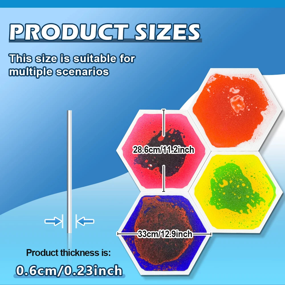 Hexagon Sensory Floor Tiles , Colorful Liquid Sensory Activity Mat for Active Play and Decorative