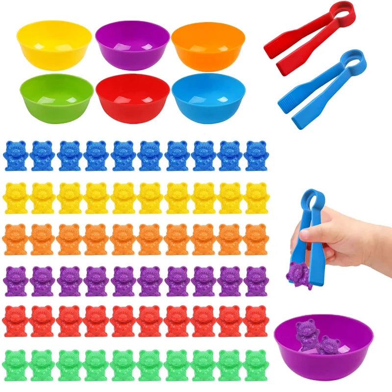 Counting Bears Matching Games Color Sorting Bowls Tweezers Preschool Learning Education Gift Toys for Kids Girls Boys