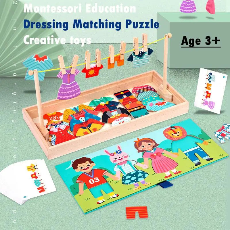 Wooden Kids Clothes Drying Dress-Up Puzzle Jigsaw Games  Toys Matching Sorting Toys