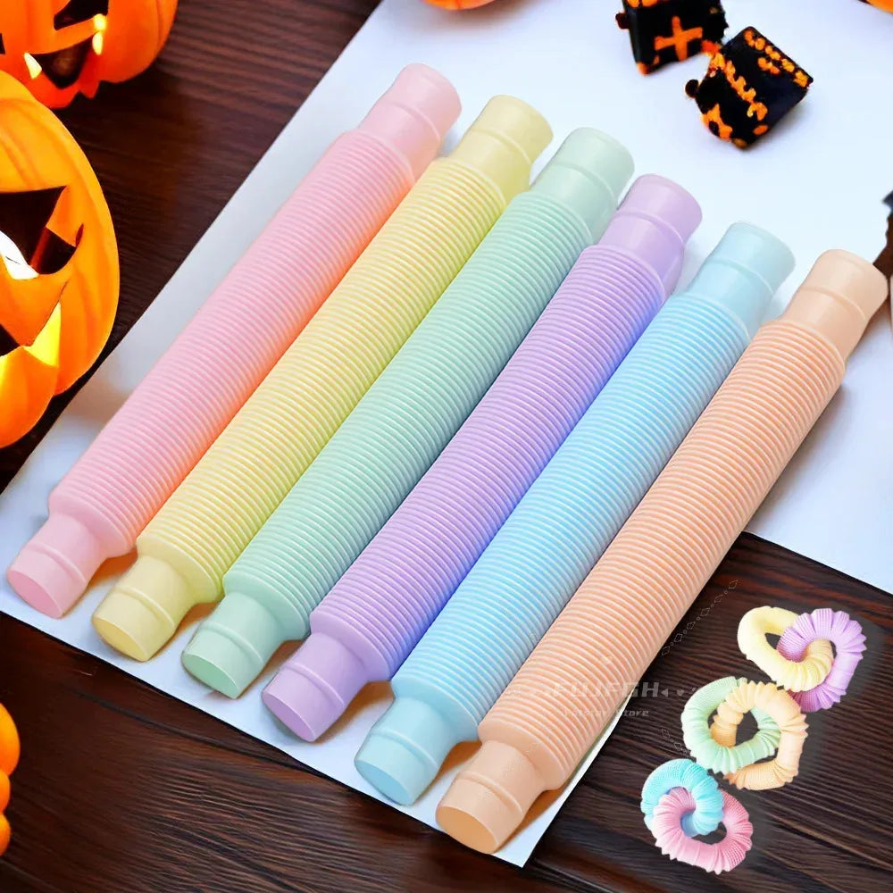 6 Pcs/Pack Pop Tubes Sensory Toys Fidget Pop Tube Stress Relief Decompression Finger Toy Telescopic Tube