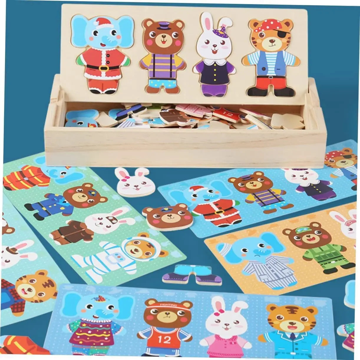 Wooden Dress Up Toys Animal Bear Change Clothes Matching Games Dressing Kid's Travel Set