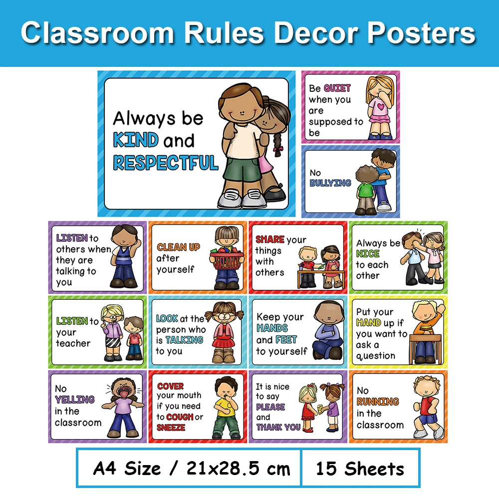 Classroom Rules Educational Posters for Preschool Home Classroom Wall Decor Teacher Teaching Aids Montessori