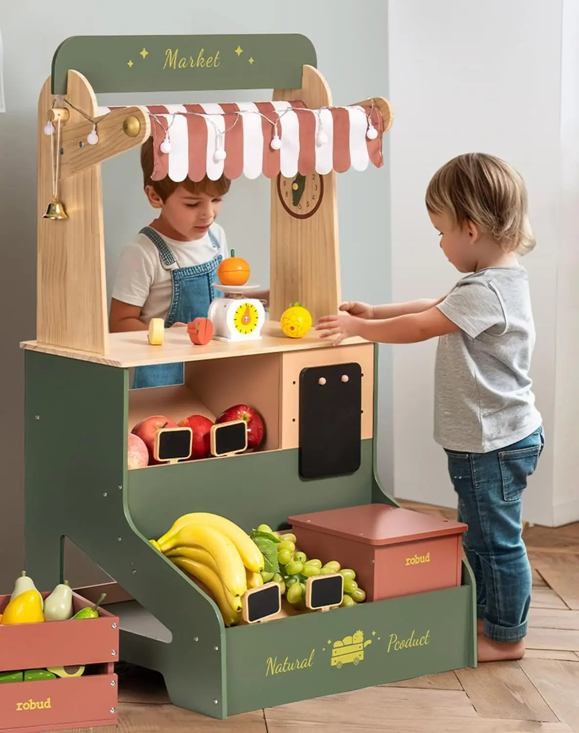 Robotime Robud Wooden Pretend Toy Shop Kids Role Play Shop Toys Market Supermarket Playset Toy Grocery Store for Girls Boys