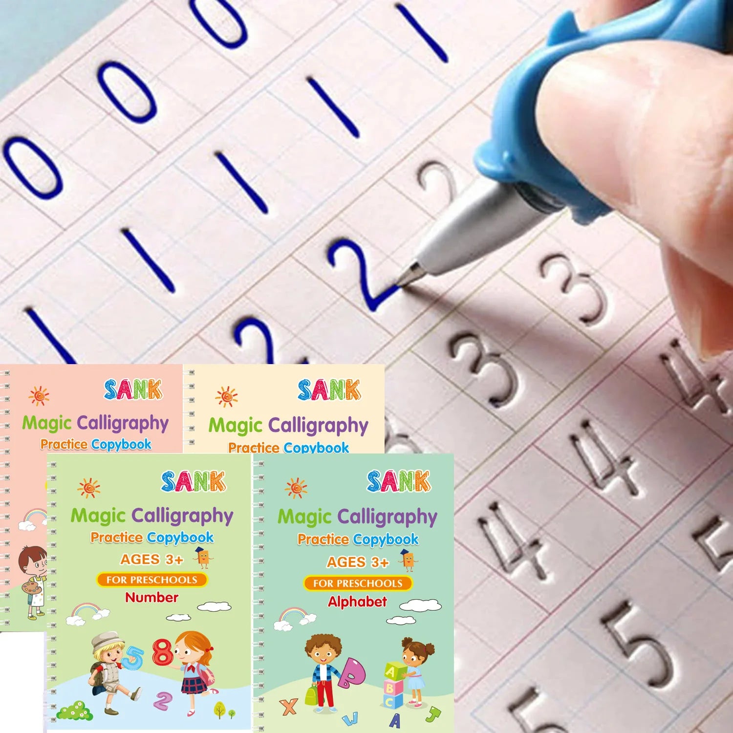 Sank Magic Practice Copybook Pen Preschools Kids Calligraphy Free Wiping Children Reusable Writing Book