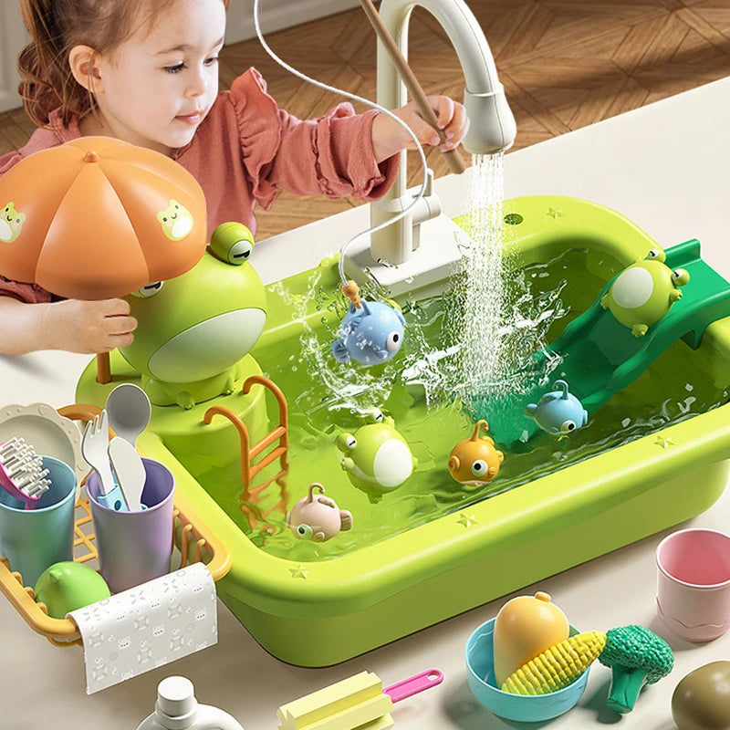 Kitchen Sink Taps Toys Running Water Plastic for Toddler Electric Dishwasher Playing Toy Faucet Dishes Playset for Girl