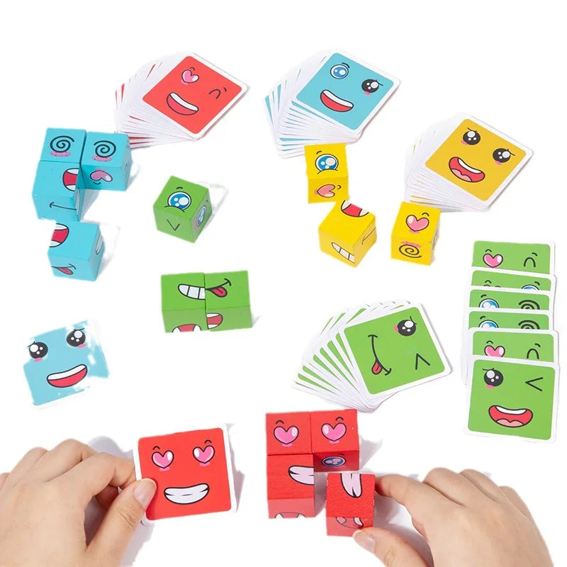 Expressions Matching Puzzles Games Wooden Block Educational Montessori Toy for Travel  Kids Board Puzzle Games for Children
