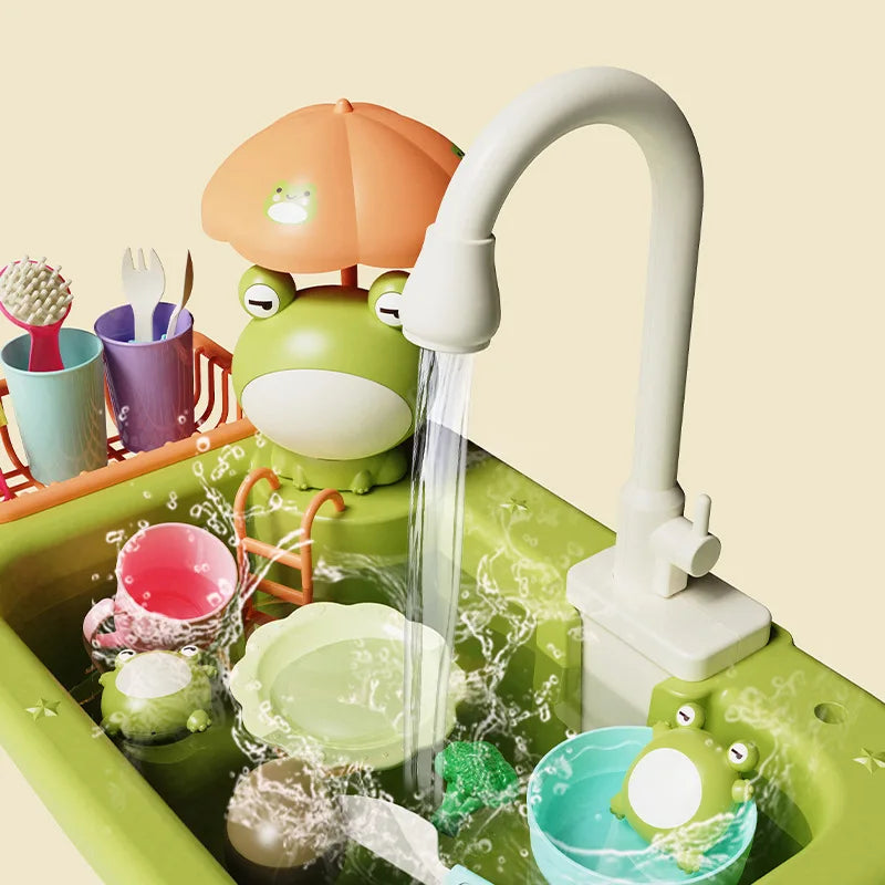 Kitchen Sink Taps Toys Running Water Plastic for Toddler Electric Dishwasher Playing Toy Faucet Dishes Playset for Girl