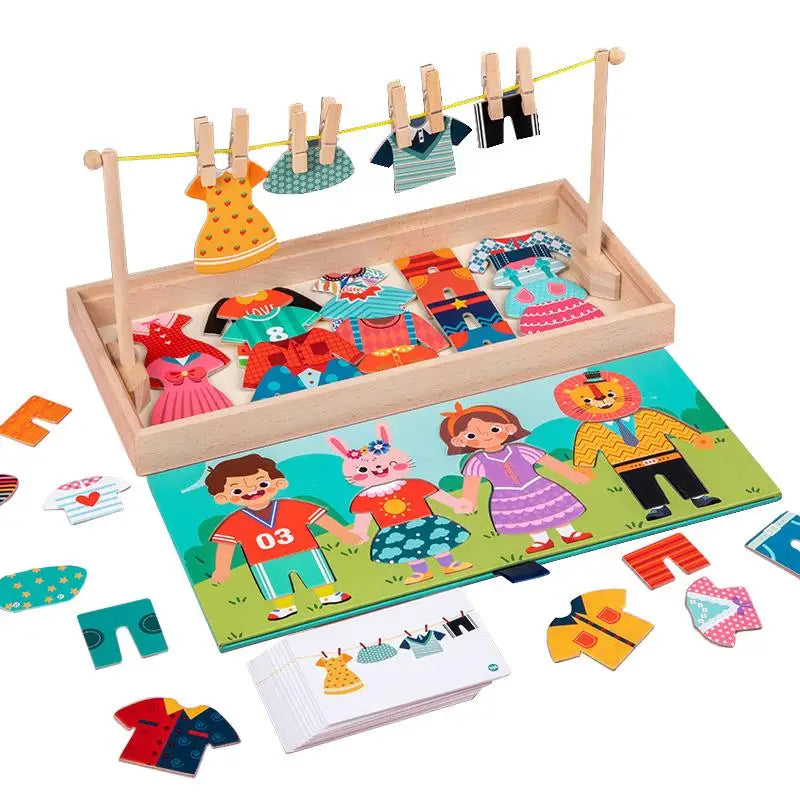Wooden Kids Clothes Drying Dress-Up Puzzle Jigsaw Games  Toys Matching Sorting Toys