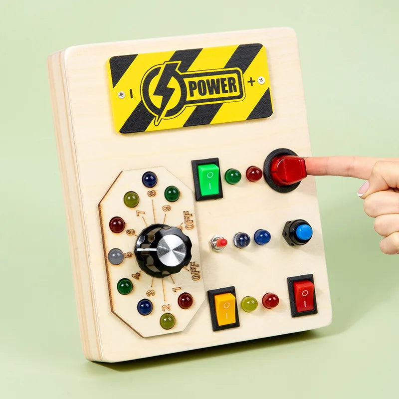 Busy Board Sensory Toys Wooden With LED Light Switch Control Board Travel Activities Children Games For 2-4 Years Old