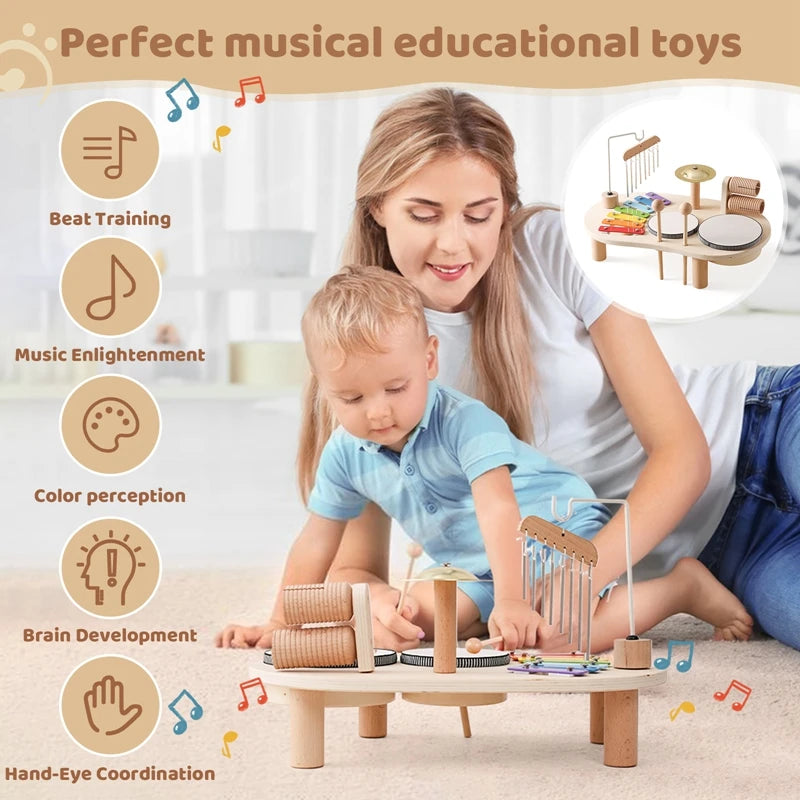 Wooden Aeolian Bells Montessori Children's Musical Toys Xylophone Newborn Birthday Gifts Music Table Toys