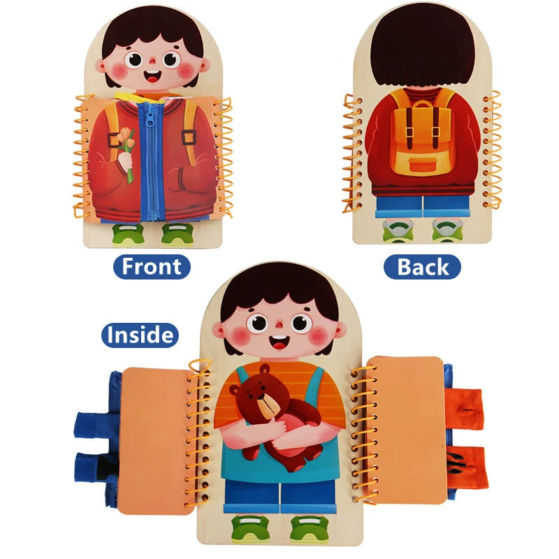 Multi-layer Wooden Busy Board Sensory Toy Practice Dressing