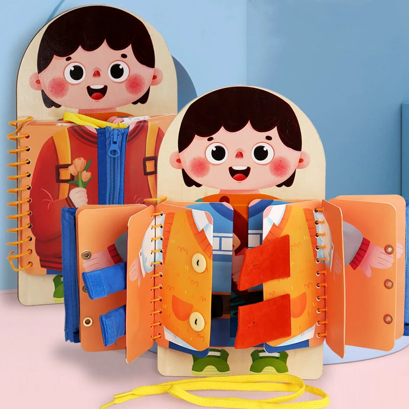 Multi-layer Wooden Busy Board Sensory Toy Practice Dressing